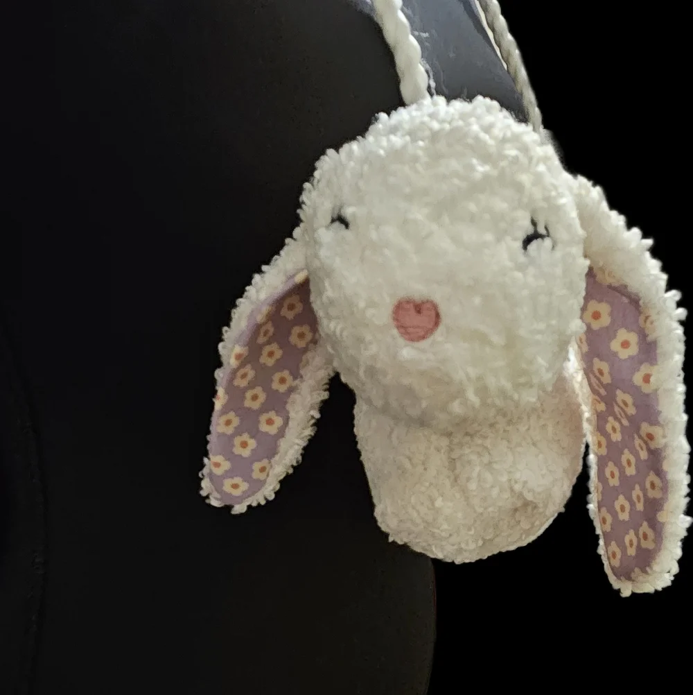 H&M Kids Fluffy Sherpa Bunny Crossbody Purse Floral Lining- Novelty Bag